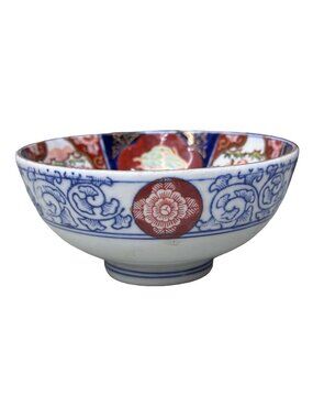 Vintage Japanese Imari Porcelain Bowl Floral & Geometric Patterns 4.5” Multicolo